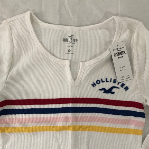 Hollister White Notch Neck Crop Long Sleeved Top - Picture 2 of 3